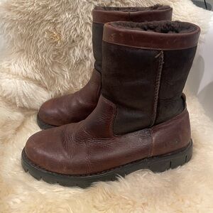 UGG Brown Leather Shearling-Lined Boots